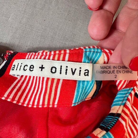 Alice & Olivia Delora colorful vertical striped wrap tie waist midi dress size 2 - Picture 13 of 16